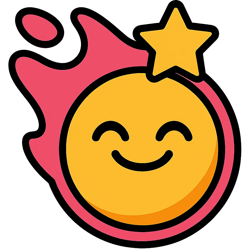 Brawl Stars pin featuring the Meteoric Fame icon, bold outlines, vibrant colors, playful expressive look emoji