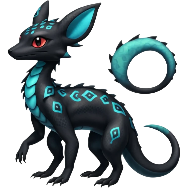Shiny beautiful gorgeous ethereal Scaley Exotic Salandit-Umbreon-Fakémon-hybrid-creature (full body) emoji