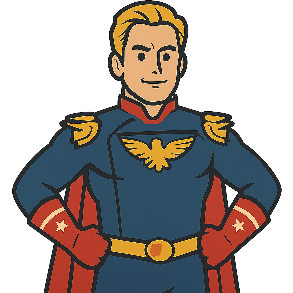 flat toon style Homelander with hands on hips, no background emoji