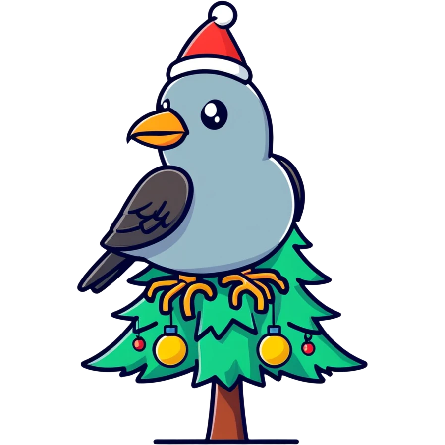 Evil bird on top of a Christmas tree emoji