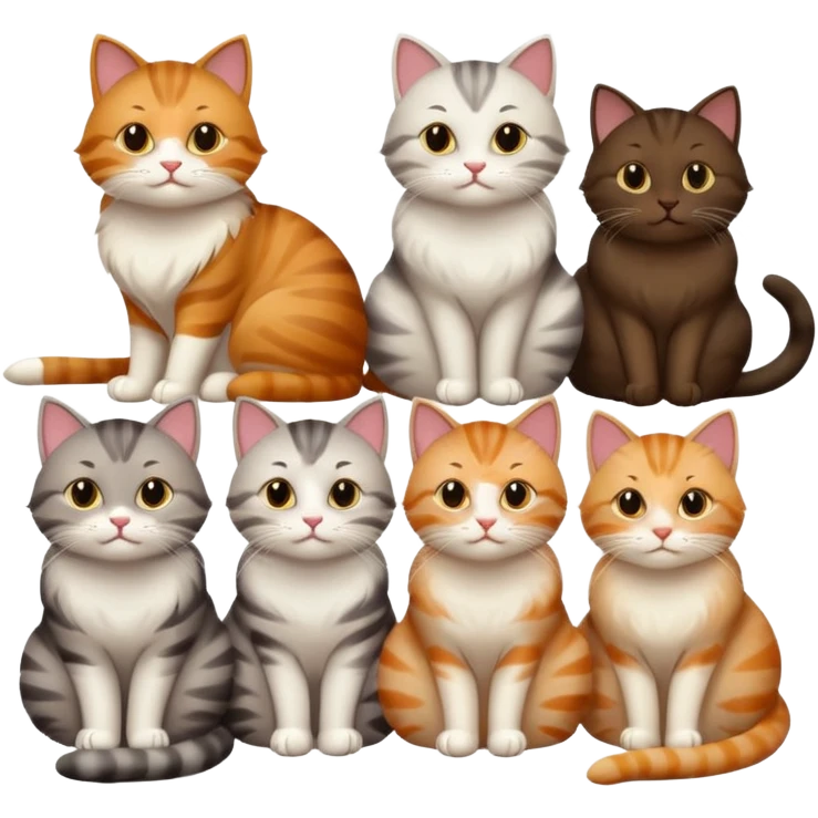6 realistic looking cats with different natural coloured coats
 emoji