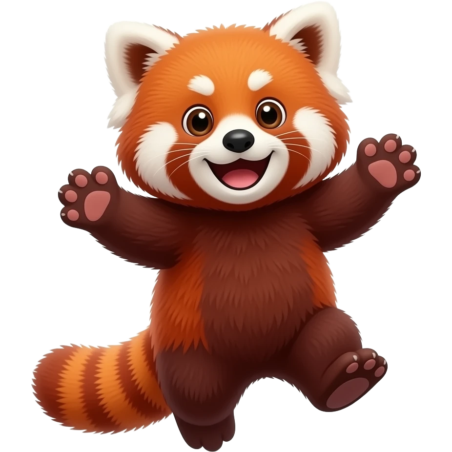 Happy jumping red panda, cartoon emoji