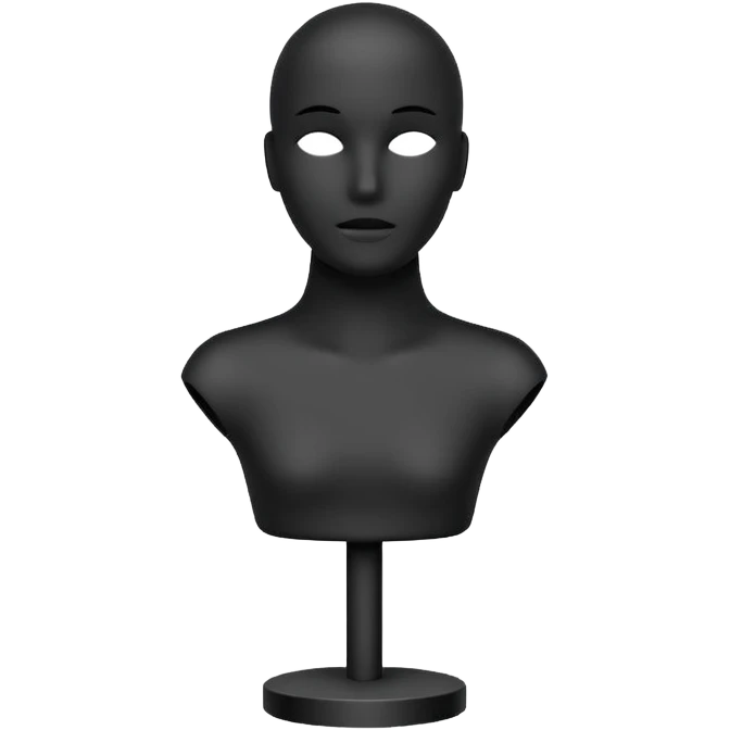 Minimalistic flat vector icon, iOS style, thin black contour on white background. Matte black mannequin in front of in 3D monochrome style. emoji