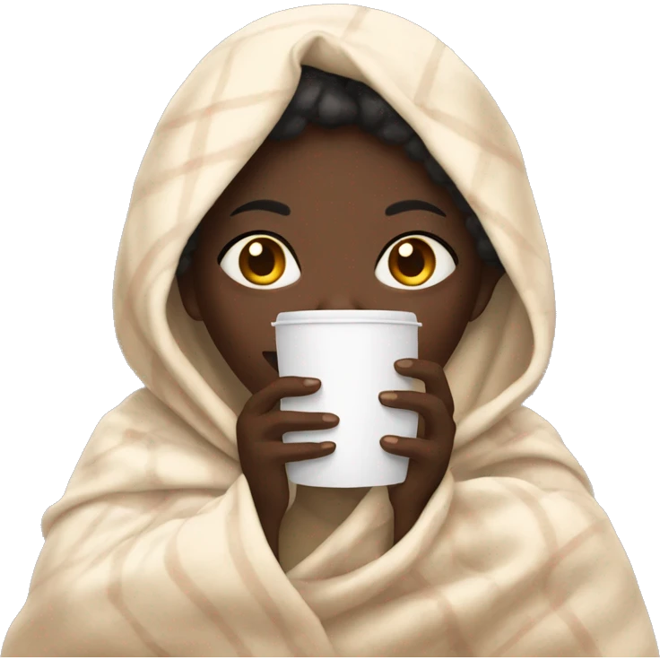 Dark skin girl inside a blanket sipping coffee eyes closed emoji