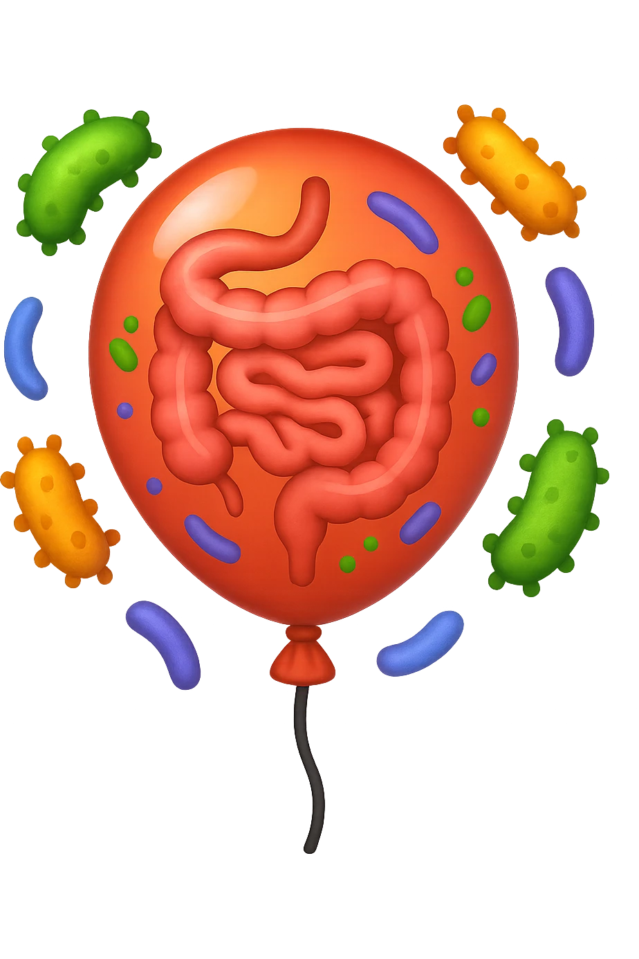 emoji stile iphone di un palloncino con intestino dentro e batteri intestinali intorno emoji
