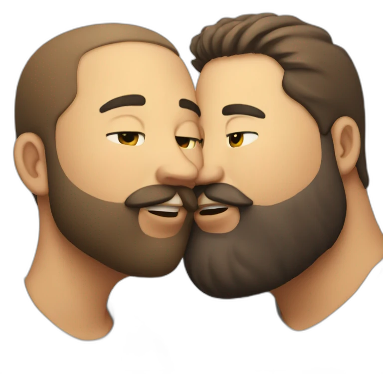 Man with beard kissing a chubby man emoji