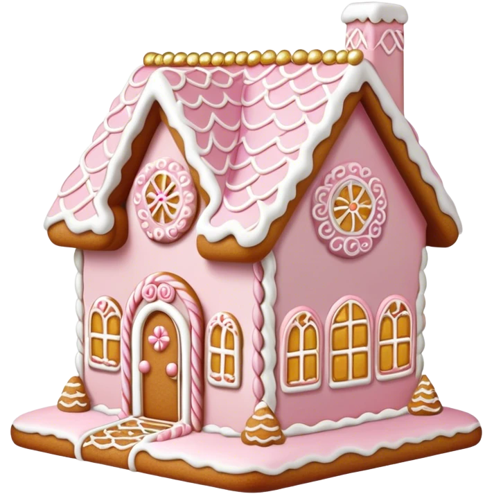 light pink and gold and white gingerbread house emoji