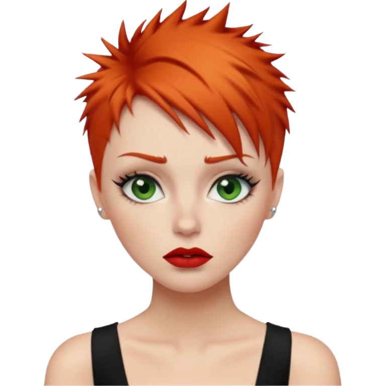 Short spikey Ginger hair, green eyes, black long eye lashes large red lips White woman embarrassed emoji