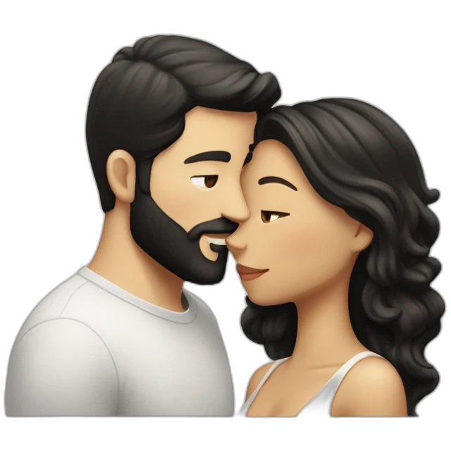 White-man-with-a-smooth-black-hair-cut-fade-and-a-black-beard-kissing-a-white-woman-with-long-brown-waved-hair emoji