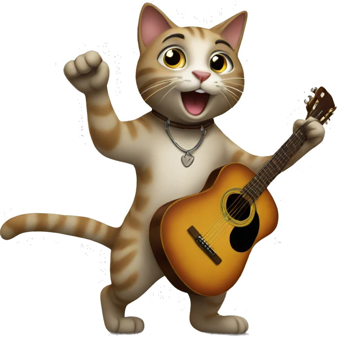cat dancing and playing acoustic guitar emoji