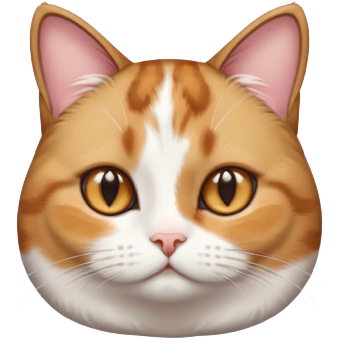 full body torbie and white cat with small head, hazel eyes, and short but chubby body emoji