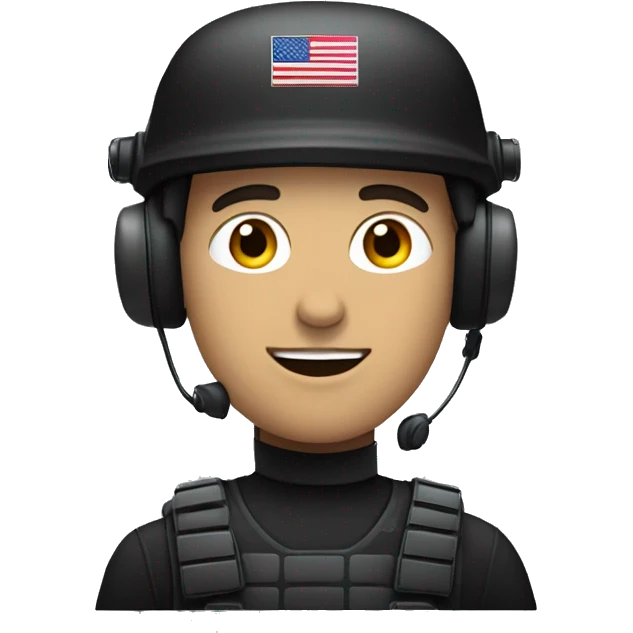 operator dressed in black with a milatary helmet, without glasses, wearing a headset, preferably american male emoji