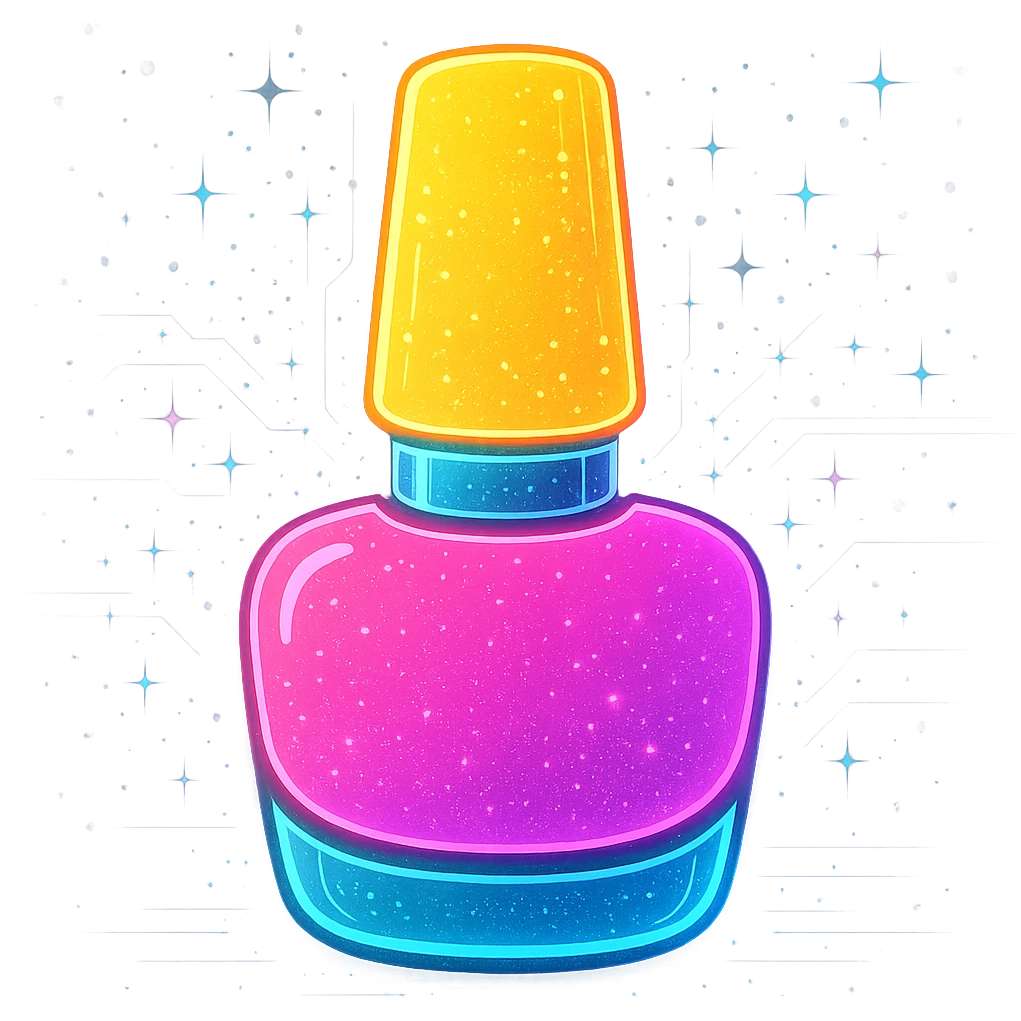 Make this stylized nail polish bottle look a little AI animated, with digital animation effects, glowing lines, and a futuristic touch, keeping the background transparent. emoji