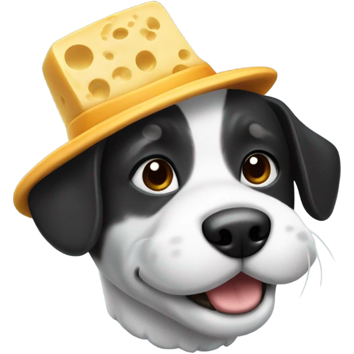 white and black dog with cheese hat emoji