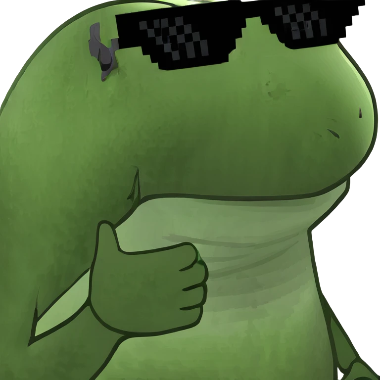 frog meme character with sunglasses, looking cool emoji