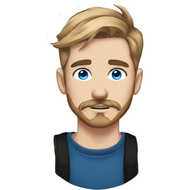 Man with Light brown hair, neck tattoos, arm tattoos, mustache and beard, blue eyes, silver nose piercing hoop, black anime graphic tee emoji