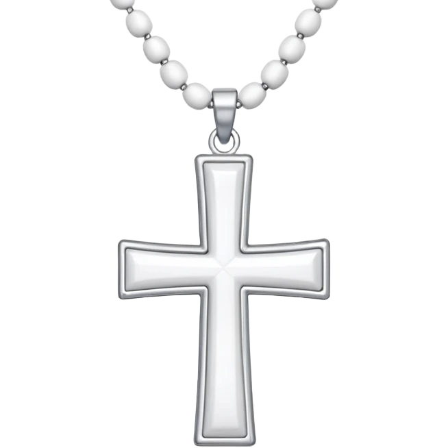Elegant emoji icon of a white cross made of white beads, glossy surface, and white bead chain subtle shadows, pure white palette emoji