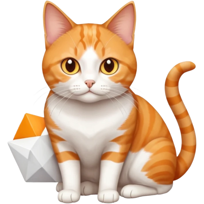 full body orange and white domestic shorthair slim cat with yellow/orange eyes and a white triangle pattern on his face playing emoji