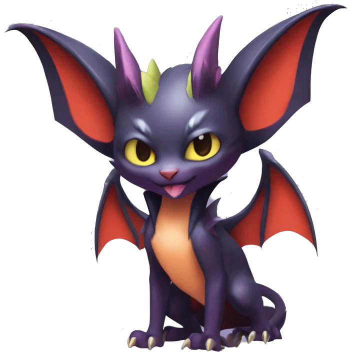  Kawaii Edgy Cool Vampiric Beautiful Noivern-Nargacuga-Litten with big Bat Ears full body emoji