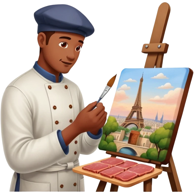 artist in paris painting a SPAM meat landscape  emoji