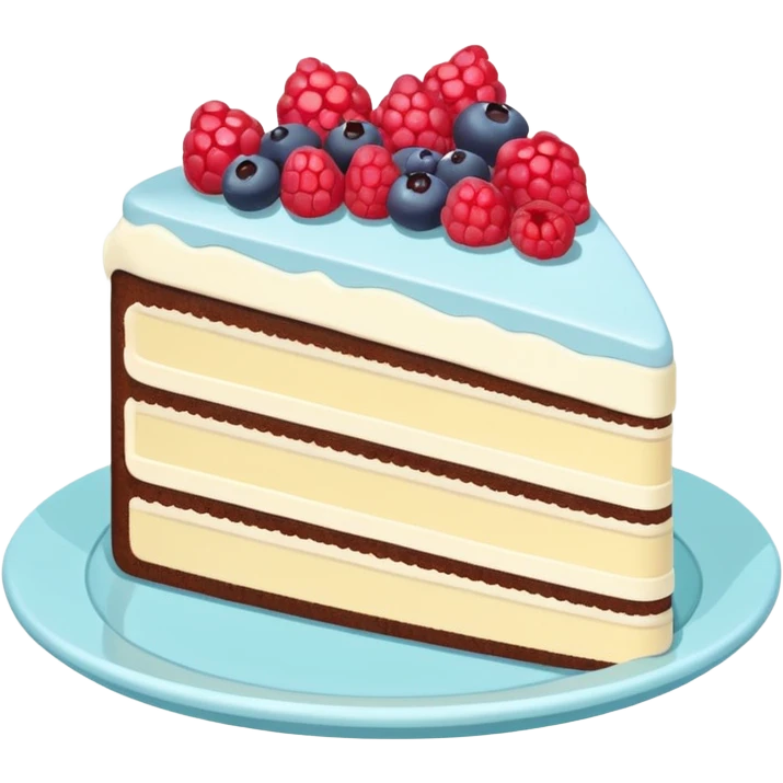 Confectionery humanless avatar in bright emoji-style illustration. Cake slice with cream and berries, pastel colors, simple shapes, flat design, sweet and inviting. emoji
