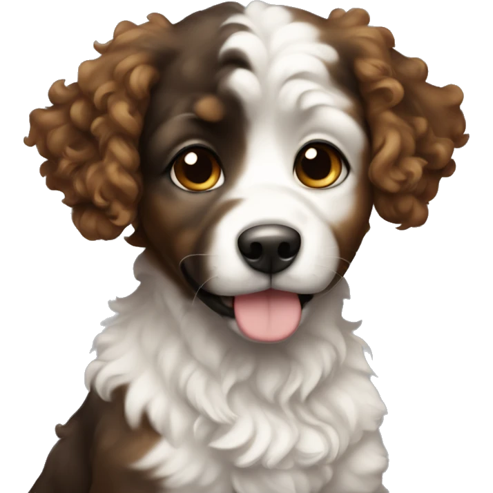 Curly puppy with black and brown hair and white chest emoji