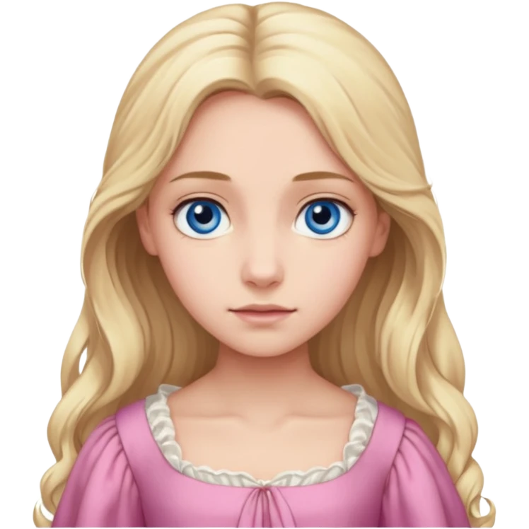 Fantine From Les Miserables with light skin, blue eyes, Blonde long Hair, pink outfit emoji