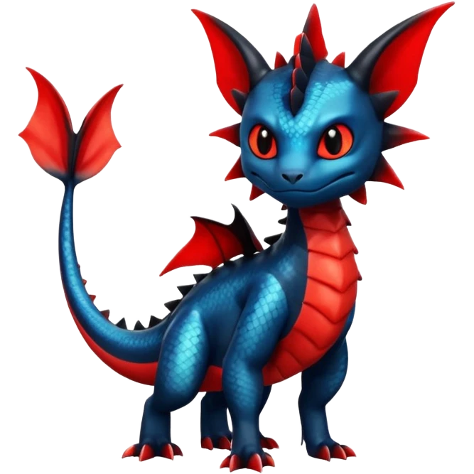 Shiny Red And Black Colorful Litten-Salandit-Vaporeon-Toothless-Fakémon-hybrid-creature (full body)  emoji
