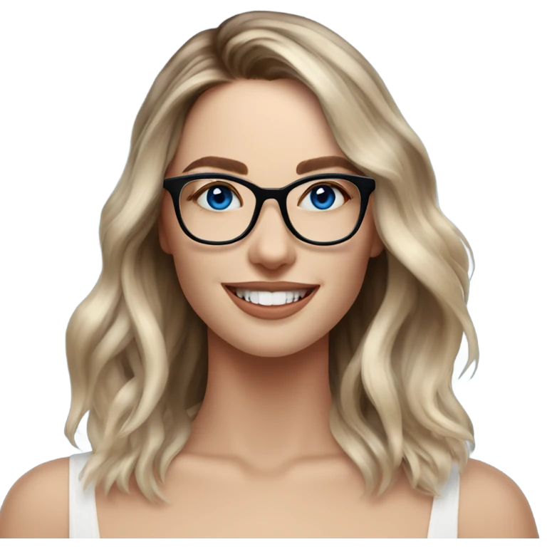 Shoulder length Balayage pale model lady with glasses and blue eyes happy  emoji
