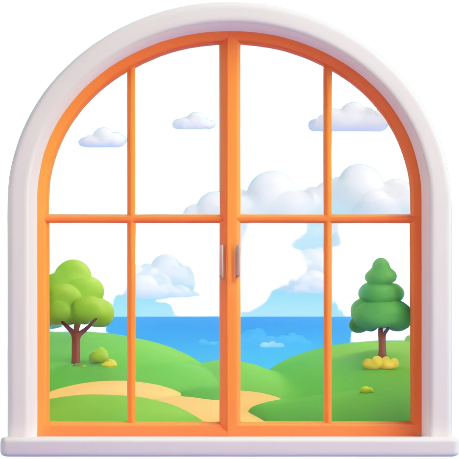 a big full width/height window with a idyllic scenery skylight and clouds visible emoji