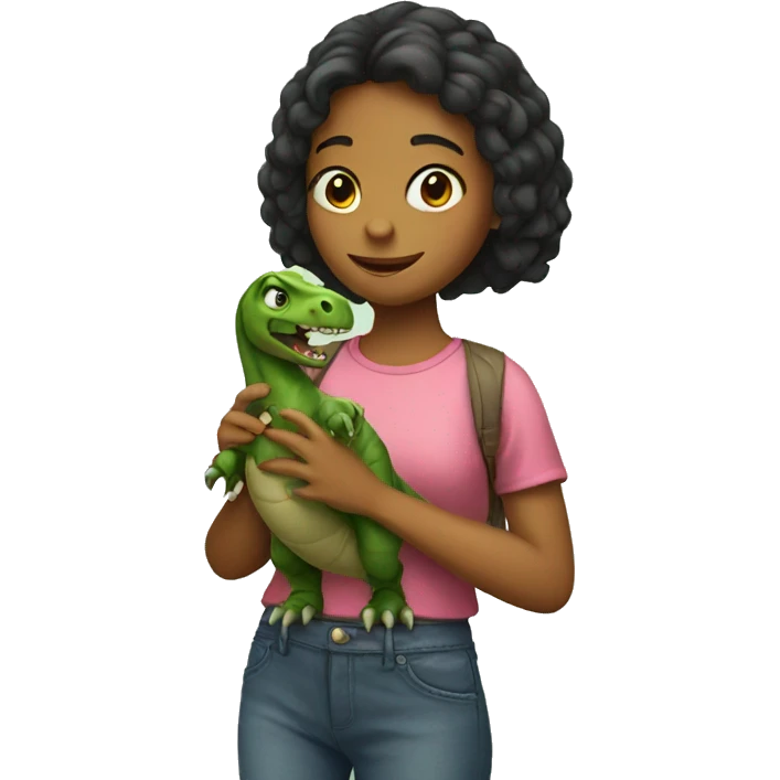 a girl holding a dinosaur emoji
