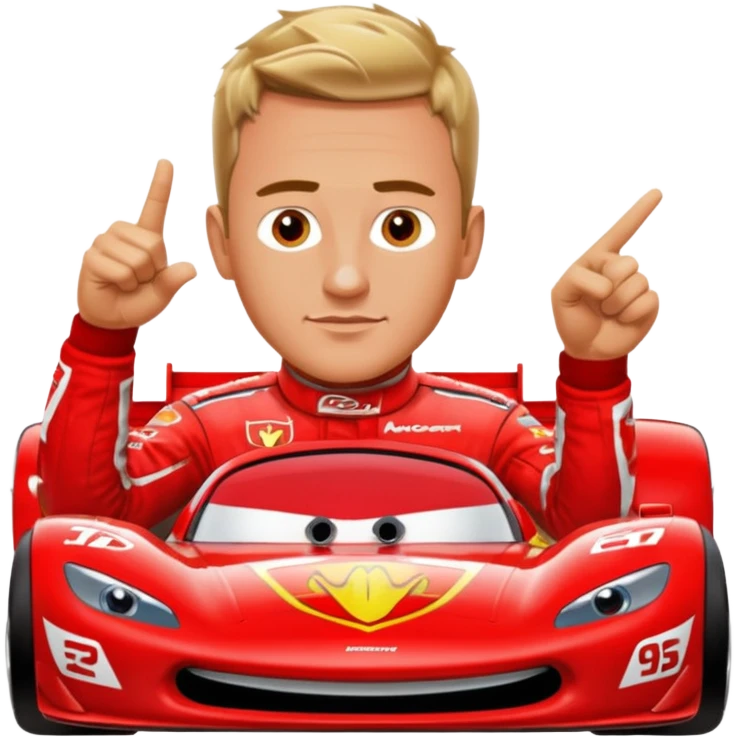 Ralf Schumacher pointing at Lightning McQueen emoji