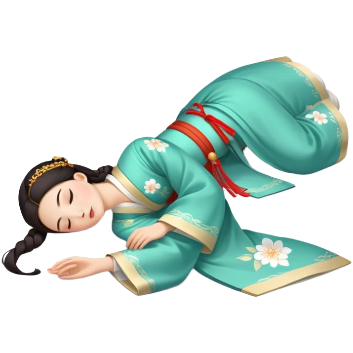 Beautiful girl in Hanfu lying on the ground sleeping emoji