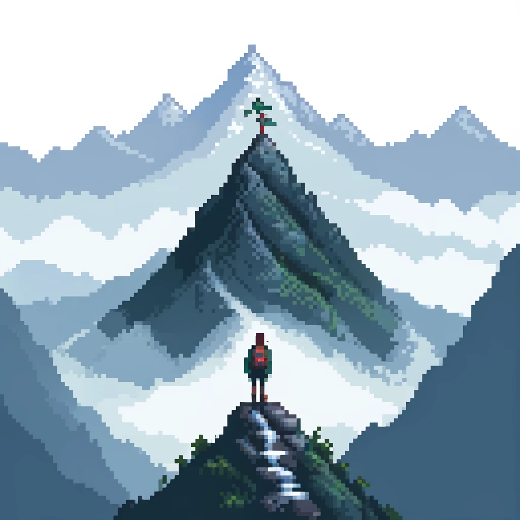 traveler standing on mountain peak surrounded by mist emoji