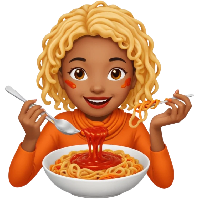 A light skined black girl eating lava noodles  emoji