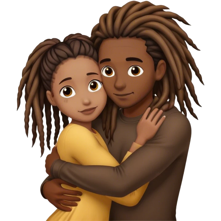 Black dreadhead with a brown girl hugging emoji