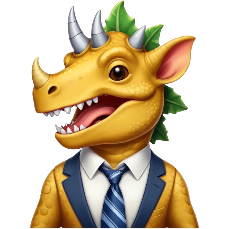 laughing face of a triceratops with a tie emoji