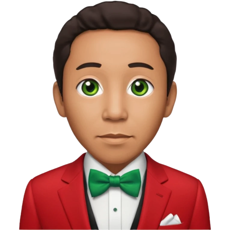 Smokey Robinson with dark brown hair, red suit with bow tie, green eyes emoji