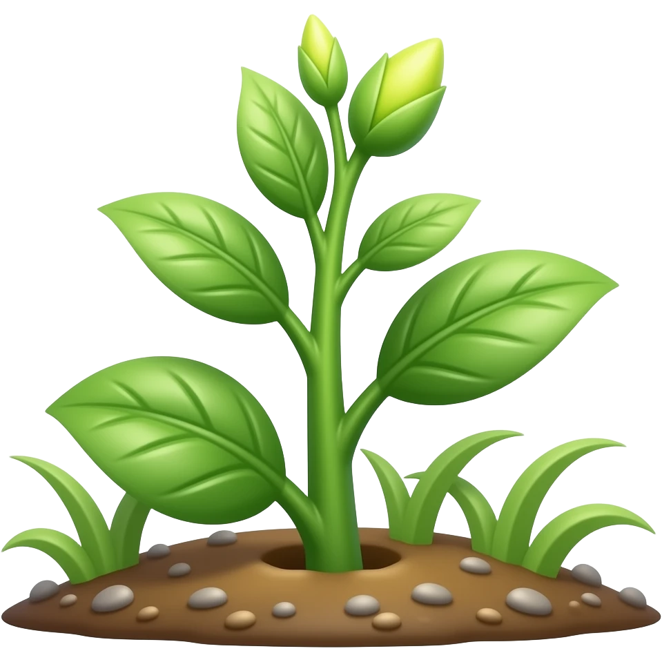 green plant from the ground with leafs And flowers budding emoji