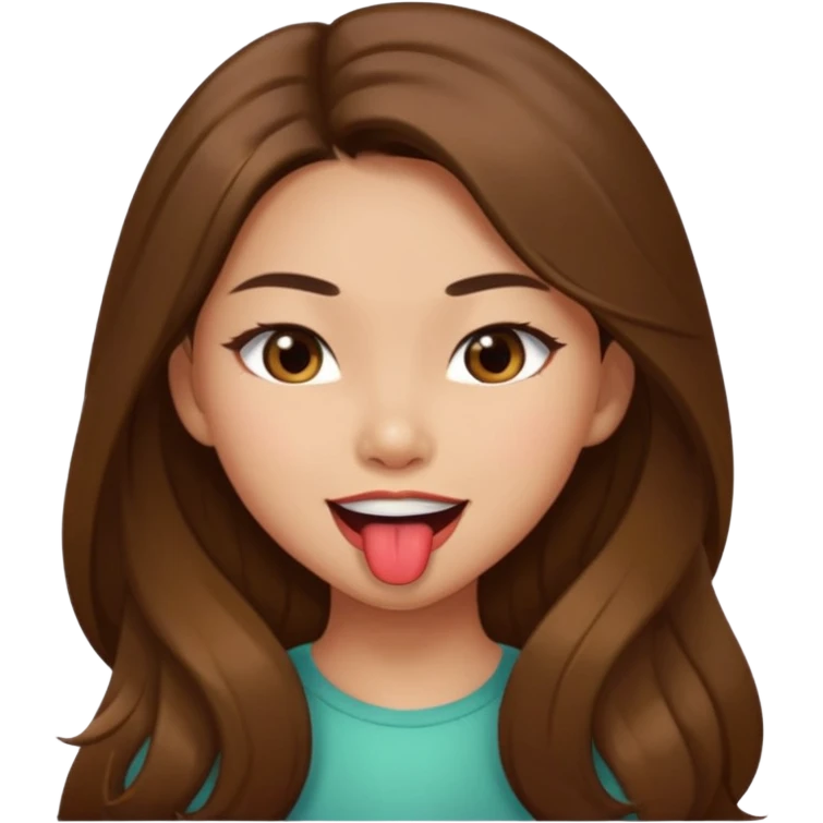 girl with long brown hair light olive skin asian eyes biting lip and winking flirty emoji
