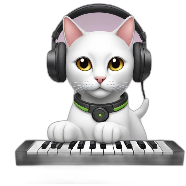 Siames cat with headphones, micro and keyboard emoji