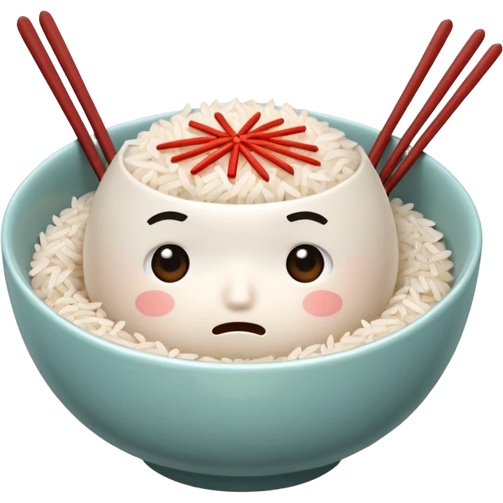 A bowl of rice with a worried, caring face — like it’s gently asking, ‘Did you eat?’ Holding spoon and chopsticks, ready to take care of you. emoji