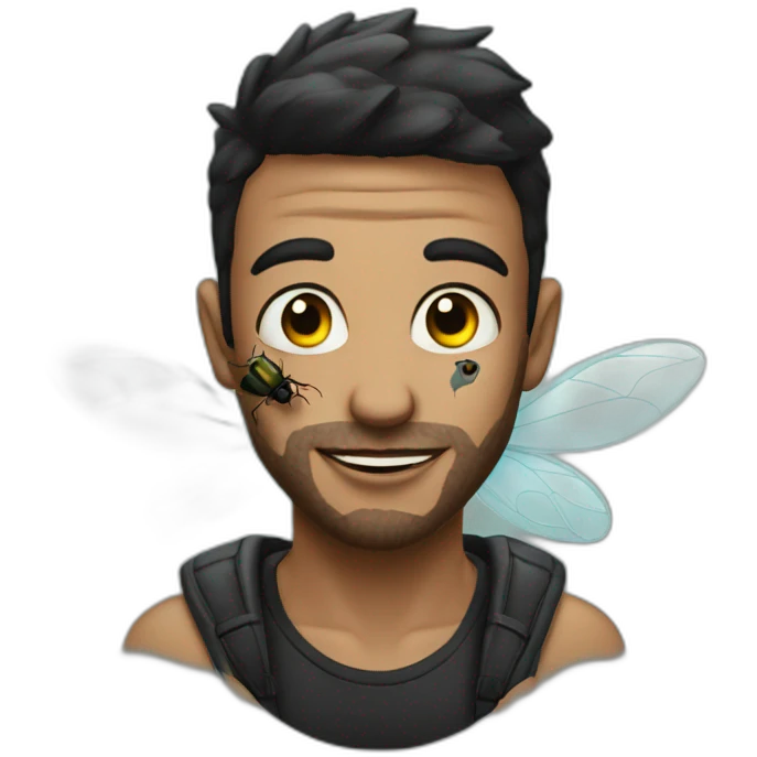 guy with face tattoo of a fly emoji