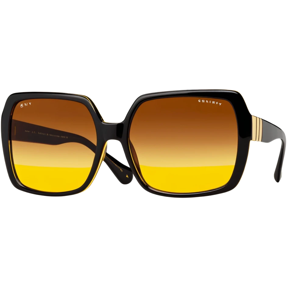 large square sunglasses with yellow gradient lenses and thick brown plastic frames, 70s fashion accessory emoji