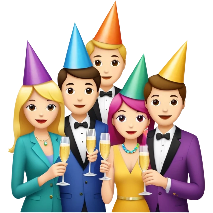Wedding party guests celebrating with cannabis, colorful cartoon style emoji