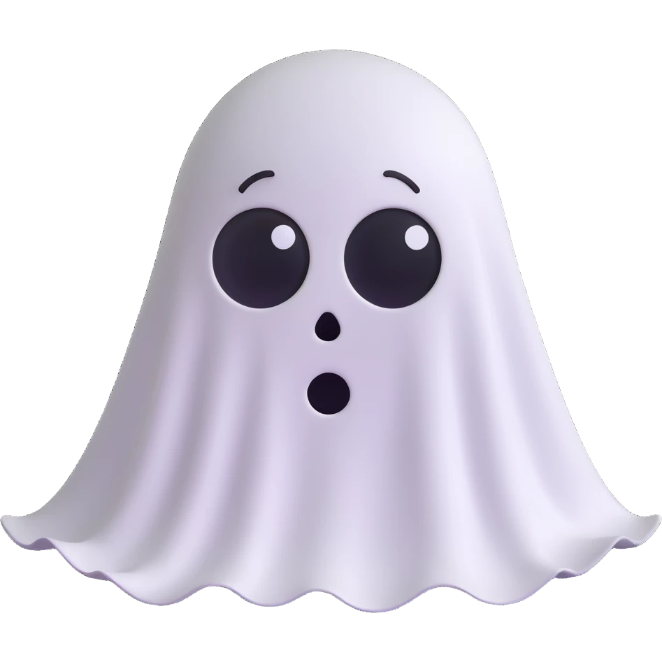 classic ghost, sheet with eye holes, floating, neutral expression emoji