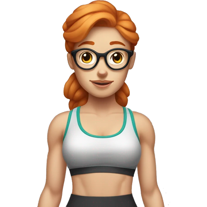 Ginger hair girl with eyeglasses and aesthetic gym outfit lifting dumbbells  emoji