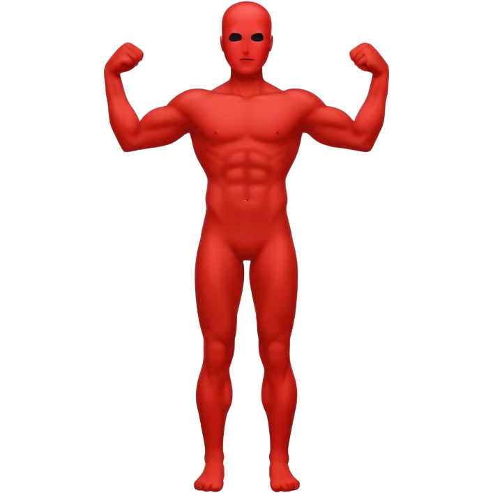 minimalistic flat Apple iOS icon, front view of a human body silhouette, no face details, standing straight, chest, biceps, and quadriceps filled with red, transparent background, no extra elements emoji