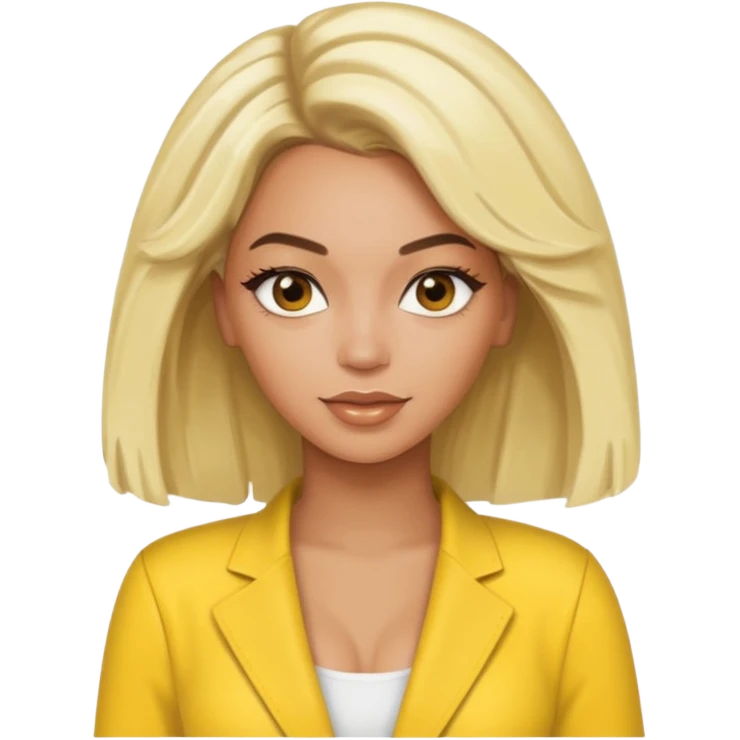 Beyonce brown eyes, platinum blonde hair, yellow outfit emoji
