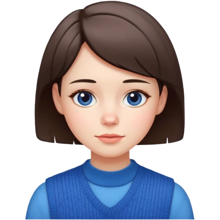 make a girl hair short and wear bunny skin pale ok and wear Sweater vests blue and make little bit a younger emoji